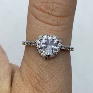 White Gold Plated White CZ Heart Ring